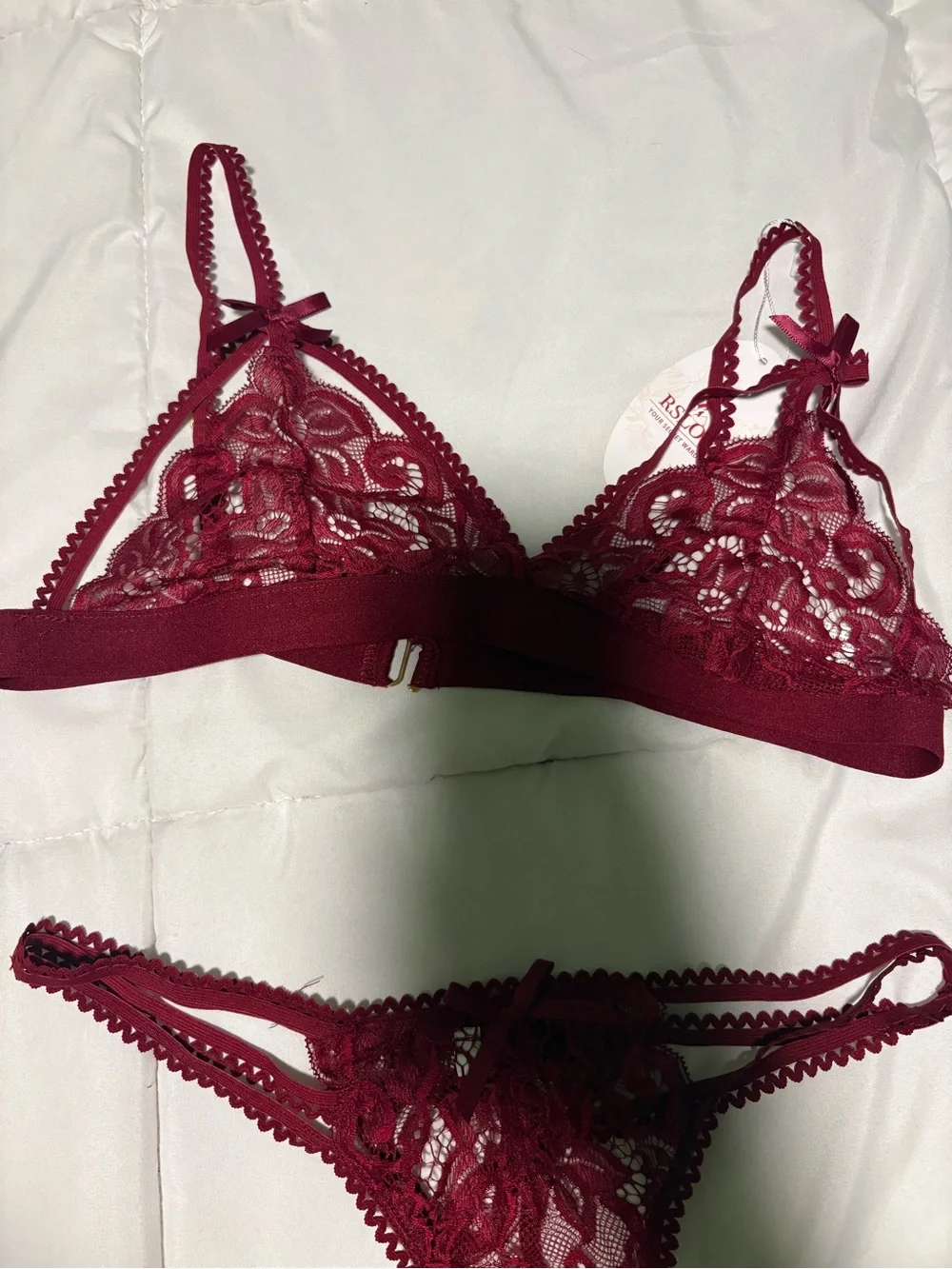 Love Burgundy Lace Strappy Bralette & Thong Set
